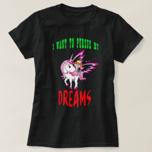 新しい緑の赤いユニコーンの夢の元のおもしろいなティー Tシャツ