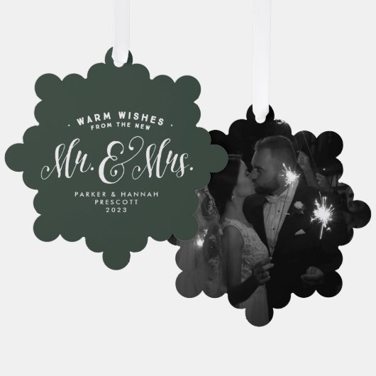 新しい緑エレガントの1枚の写真クリスマス オーナメントカード (正面/裏面)