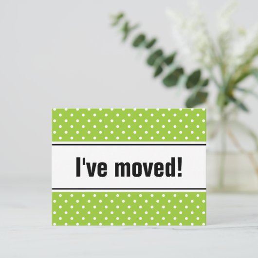 新しい自宅の引越しはがき | リンゴ緑の水玉模様 案内ポストカード (スタンド正面)