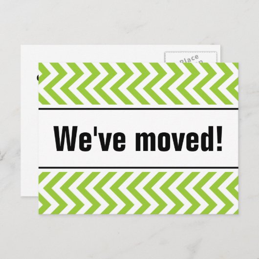 新しい自宅の引越しはがき | 緑色のジグザグストライプ線 案内ポストカード (正面/裏面)