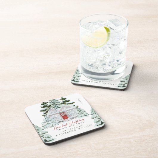 新しい自宅住所と年の初めてのクリスマス コースター (右側)