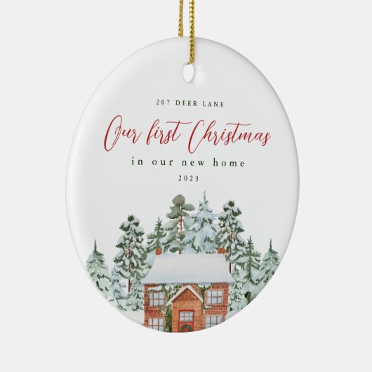 新しい自宅住所と年の初めてのクリスマス セラミックオーナメント (右)