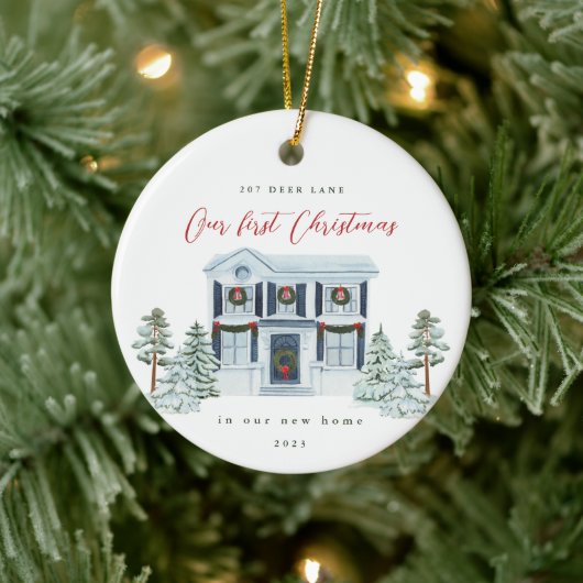 新しい自宅住所と年の初めてのクリスマス セラミックオーナメント (ツリー)