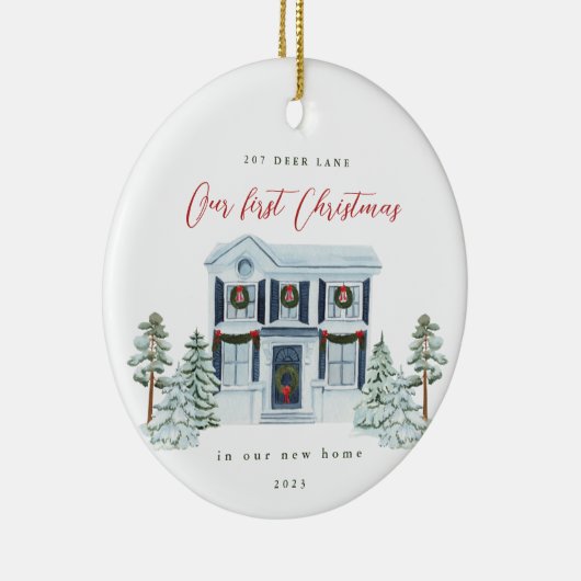 新しい自宅住所と年の初めてのクリスマス セラミックオーナメント (右)