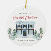 新しい自宅住所と年の初めてのクリスマス セラミックオーナメント (正面)