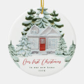新しい自宅住所と年の初めてのクリスマス セラミックオーナメント (正面)