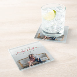 新しい自宅住所の初めてのクリスマス ガラスコースター