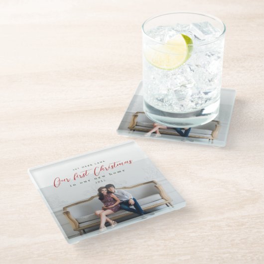 新しい自宅住所の初めてのクリスマス ガラスコースター (アングル)