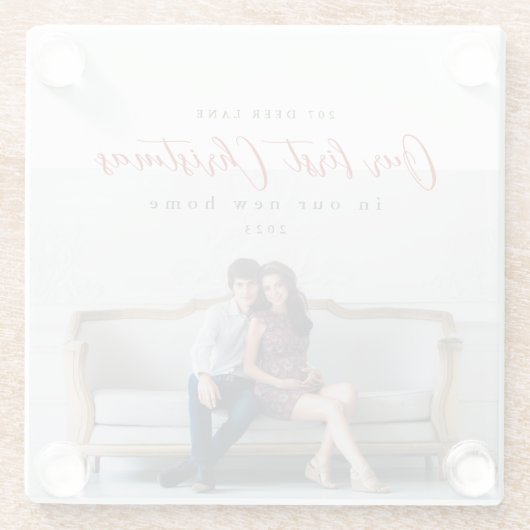 新しい自宅住所の初めてのクリスマス ガラスコースター (裏面)