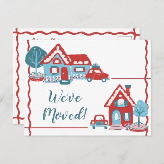 新しい自宅住所の変更移動したレトロヴィンテージ 案内ポストカード (正面/裏面)