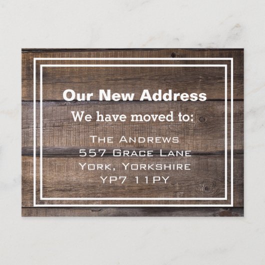 新しい自宅住所素朴の移動案内 ポストカード (正面)