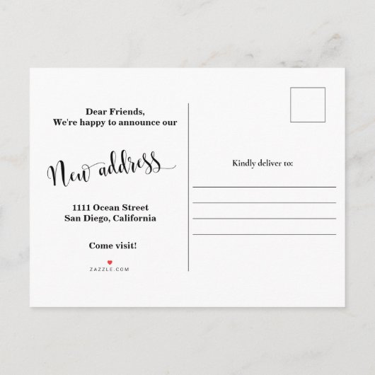 新しい自宅住所、お知らせポストカードの移動 案内ポストカード (裏面)