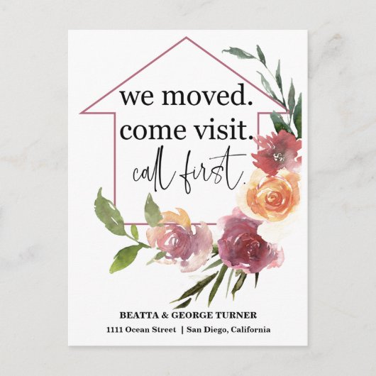 新しい自宅住所、お知らせポストカードの移動 案内ポストカード (正面)