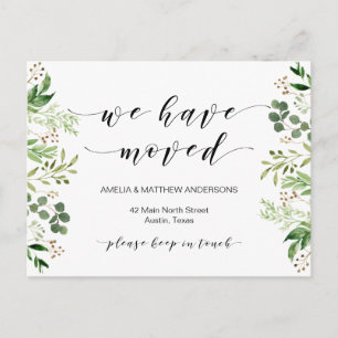 新しい自宅住所、緑、引っ越しのお知らせ ポストカード