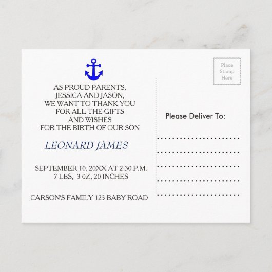 新しい航海の男の赤ちゃん 案内ポストカード (裏面)