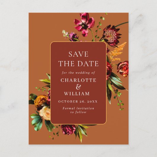 新しい花結婚式の日付を保存QRコード ポストカード (正面)