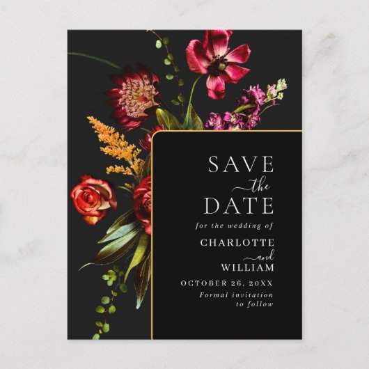 新しい花結婚式の日付を保存QRコード ポストカード (正面)