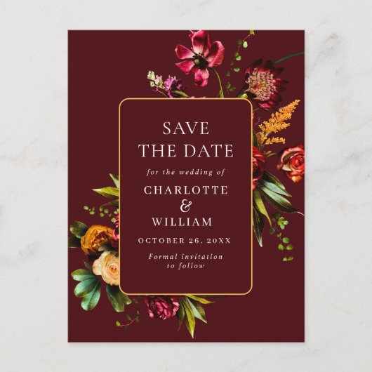 新しい花結婚式の日付を保存QRコード ポストカード (正面)