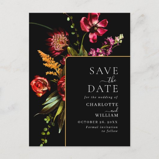 新しい花結婚式の日付を保存QRコード ポストカード (正面)