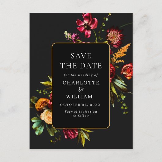 新しい花結婚式の日付を保存QRコード ポストカード (正面)