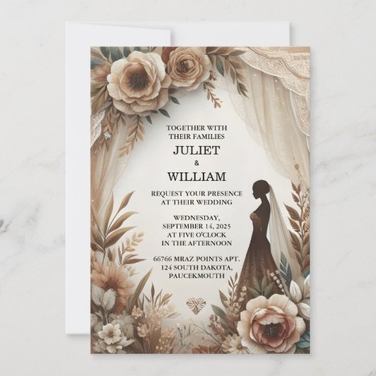 新しい茶色の秋ウッドペーパリーリサイクル紙結婚ズ 招待状 (正面)