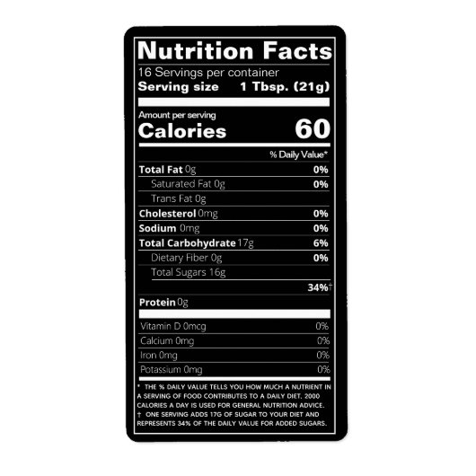 新しい蜂蜜の栄養ファクト黒製品 ラベル (正面)