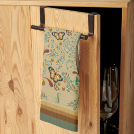 新しい蝶とオレンジの木 キッチンタオル