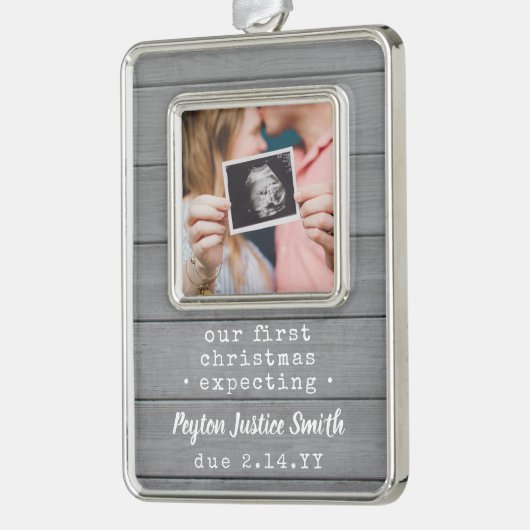 新しい親がベビーフォトグレーフェイクウッド シルバープレートフレームオーナメント (左)