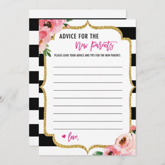 新しい親のためのフローラアドバイス赤ちゃんシャワーカード アドバイスカード (正面/裏面)