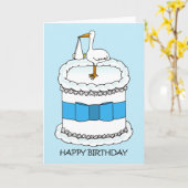 新しい親のコウノトリとケーキへのハッピーバースデー カード (黄色い花)