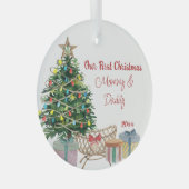 新しい親の初めてのクリスマスツリーとクリブ ガラスオーナメント (正面右)