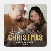 新しい親の初めてのクリスマス写真 メタルオーナメント (正面)