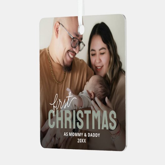 新しい親の初めてのクリスマス写真 メタルオーナメント (正面左)