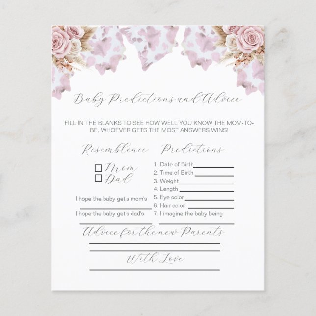 新しい親ゲームのための牛革ベビーシャワーアドバイス (正面)