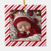 新しい親ベビーの初めてのクリスマスフォトペパーミント セラミックオーナメント (正面)
