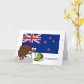 新しい親、キウイバード&フルーツおめでとう カード (黄色い花)