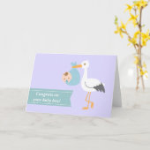 新しい親-男の赤ちゃんを持つこうのとり--を祝って下さい カード (黄色い花)
