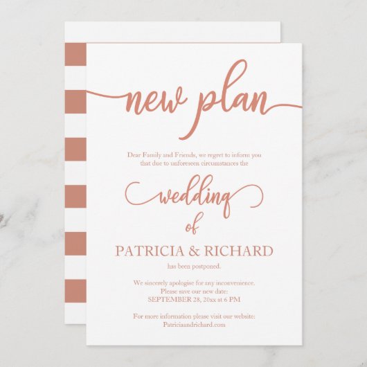 新しい計画の延期結婚されたエレガントバラ金ゴールド 招待状 (正面/裏面)