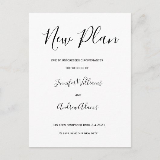 新しい計画シンプルの変更の日付カード ポストカード (正面)