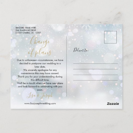 新しい計画スクリプトが取り消された冬の日付の変更 ポストカード (裏面)