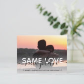 新しい計画タイポグラフィ結婚による日付の変更 案内ポストカード (スタンド正面)