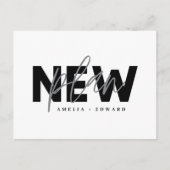 新しい計画タイポグラフィ結婚による日付の変更 案内ポストカード (正面)