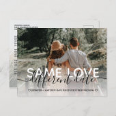 新しい計画タイポグラフィ結婚による日付の変更 案内ポストカード (正面/裏面)