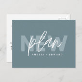 新しい計画モダンタイポグラフィ結婚が日付を変更 案内ポストカード (正面/裏面)