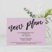 新しい計画 延期された結婚式 ライト マウベ ピンク カード (スタンド正面)