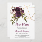 新しい計画！梅の花の幾何学模様の延期された結婚式 招待状 (正面/裏面)