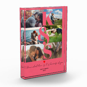 新しい記念日カップル写真コラージピンク フォトブロック