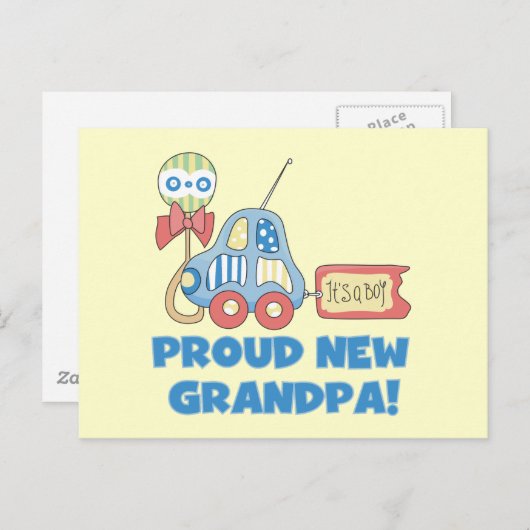 新しい誇りを持ったおじいちゃん男の子のTシャツとギフトだ 案内ポストカード (正面/裏面)