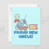 新しい誇りを持ったおじさん男の子Tシャツとプレゼント 案内ポストカード (正面/裏面)