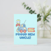 新しい誇りを持ったおじさん男の子Tシャツとプレゼント 案内ポストカード (スタンド正面)